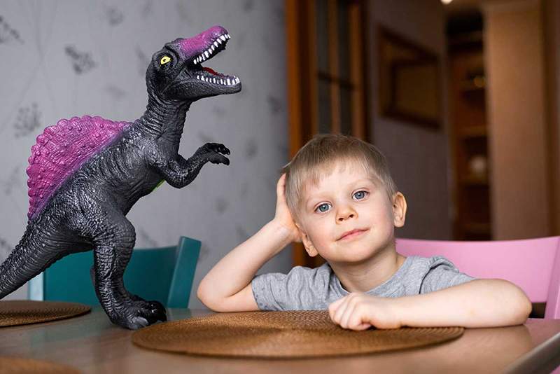 Plaché děti a s poruchou autistického spektra (čaj) si rádi hrají s dinosaury